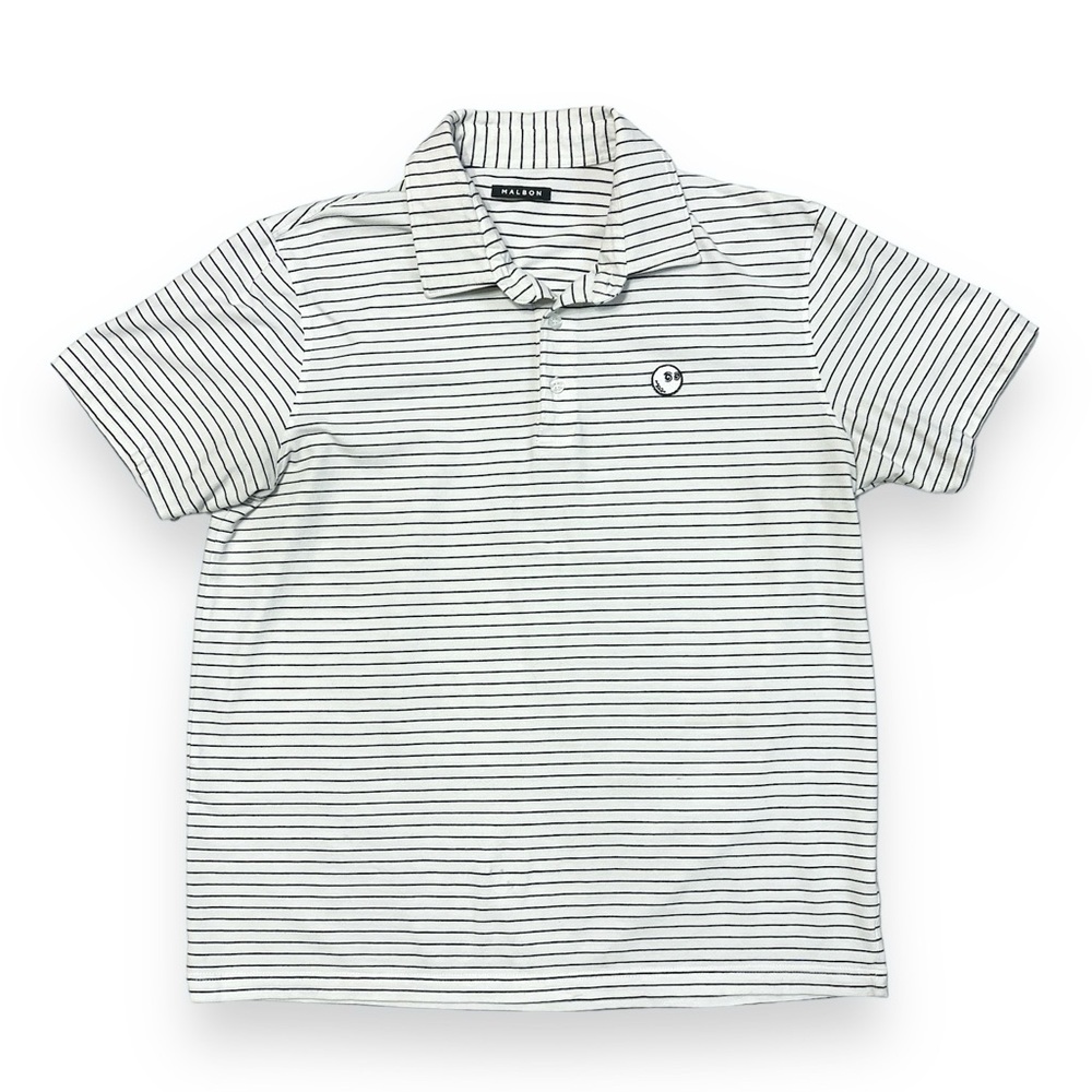 MALBON Golf Polo White With Black Stripes